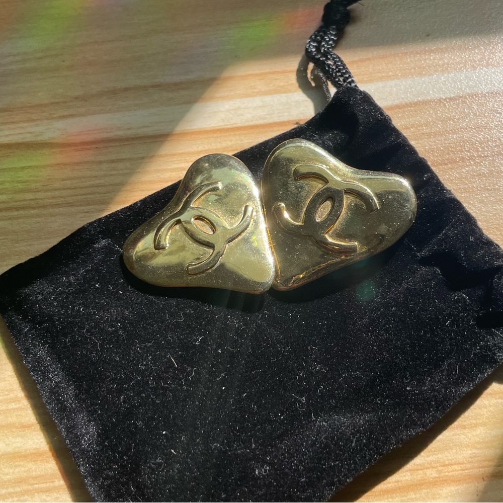 Chanel vintage CC heart clip on earrings